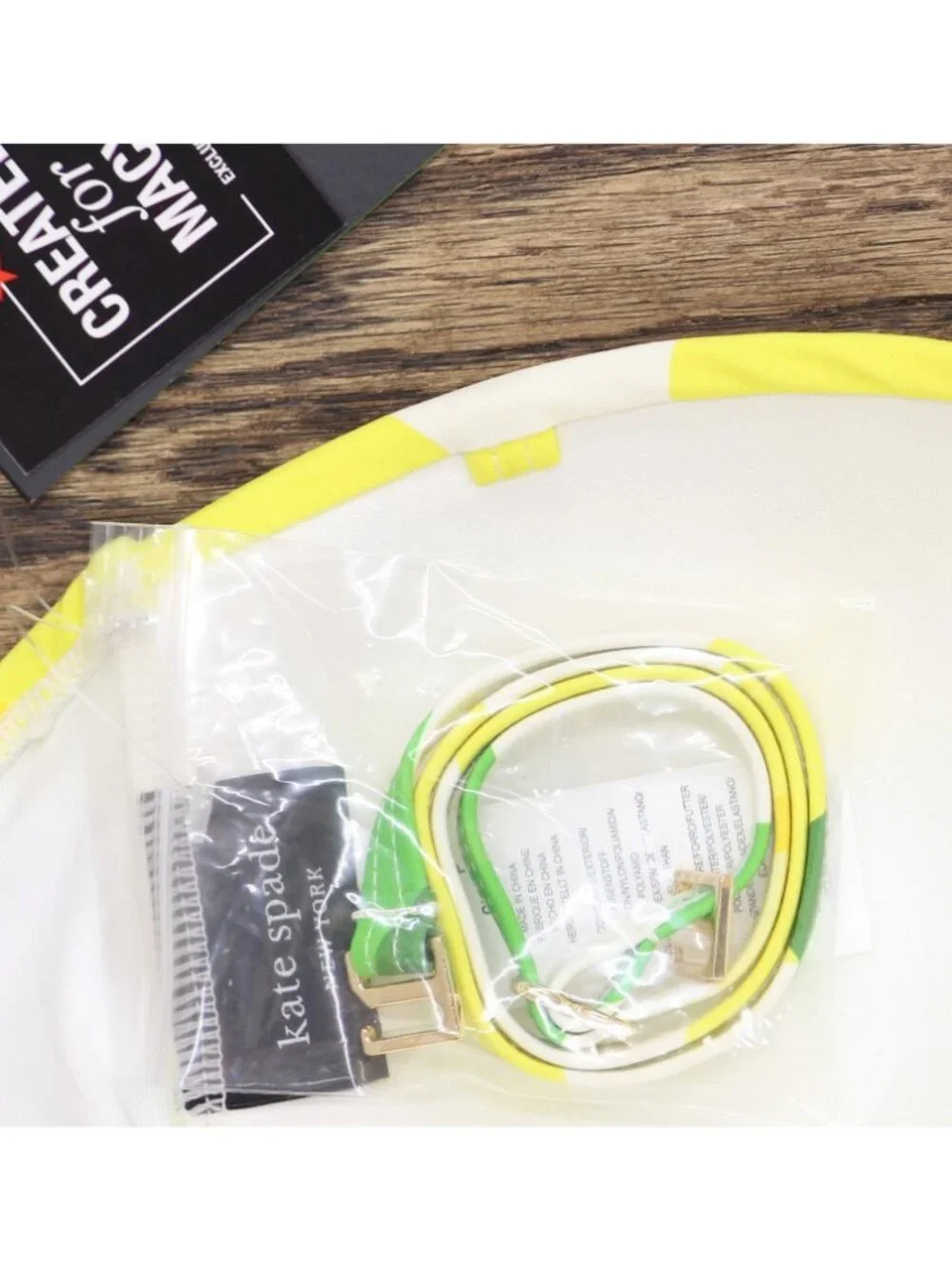 NWT Kate Spade Womens Tie-Front Bikini Top Bandeau Swim White / Yellow / Green S